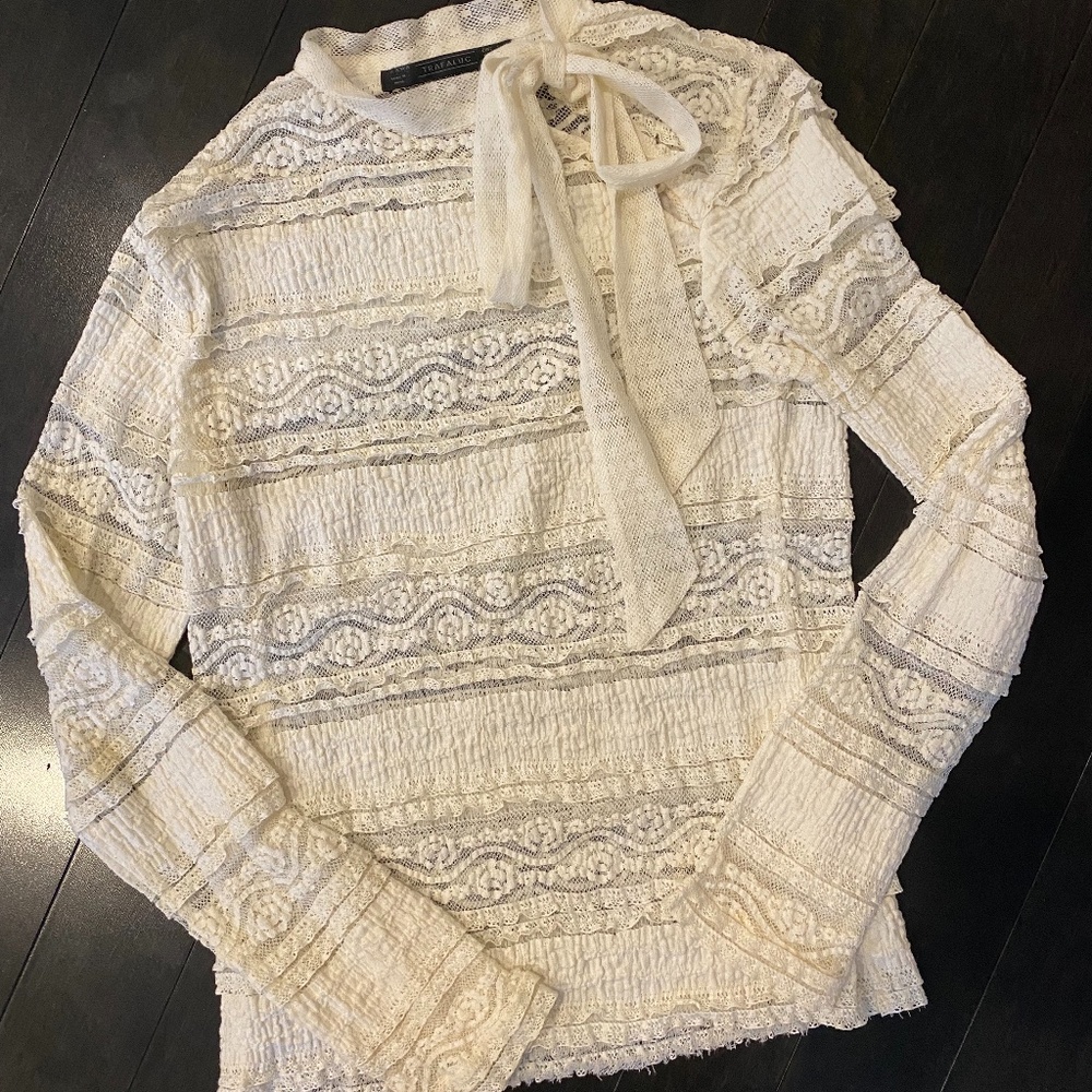 Zara Ivory Lace Top with Front Tie